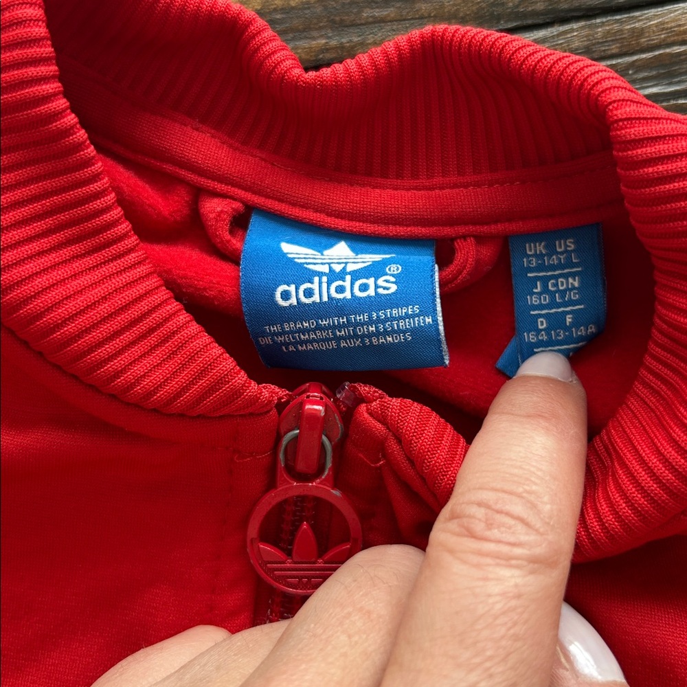 adidas Red Zip-Up Trefoil Track Jacket with White Stripes - Picture 3 of 3